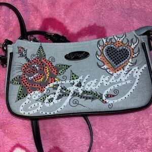 Ed Hardy Floral and Heart Design Shoulder Bag